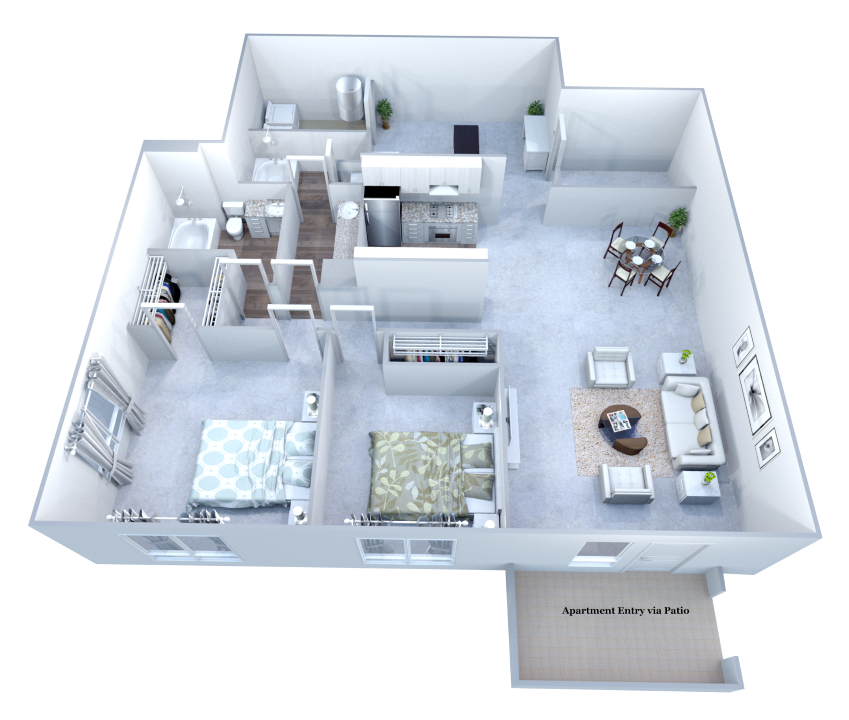 Floor plan for 2 beds, 2 baths, 1372 sqft